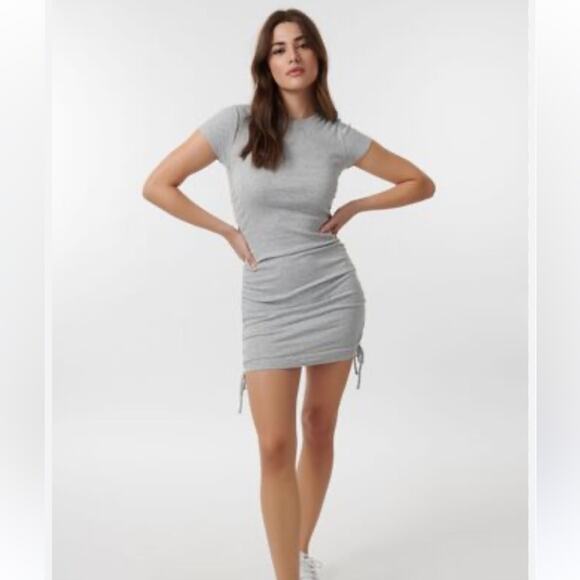 Garage Grey Ruched Cotton Short Sleeve T Shirt Bodycon Mini Dress Size Large - Picture 1 of 7